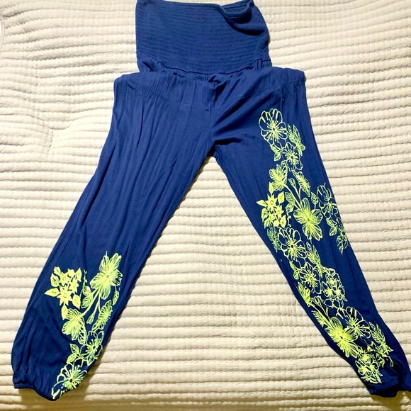 Blue with lime green floral print! - Picture 1 of 1